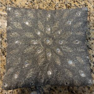 Elegant Silver Beaded Pillow